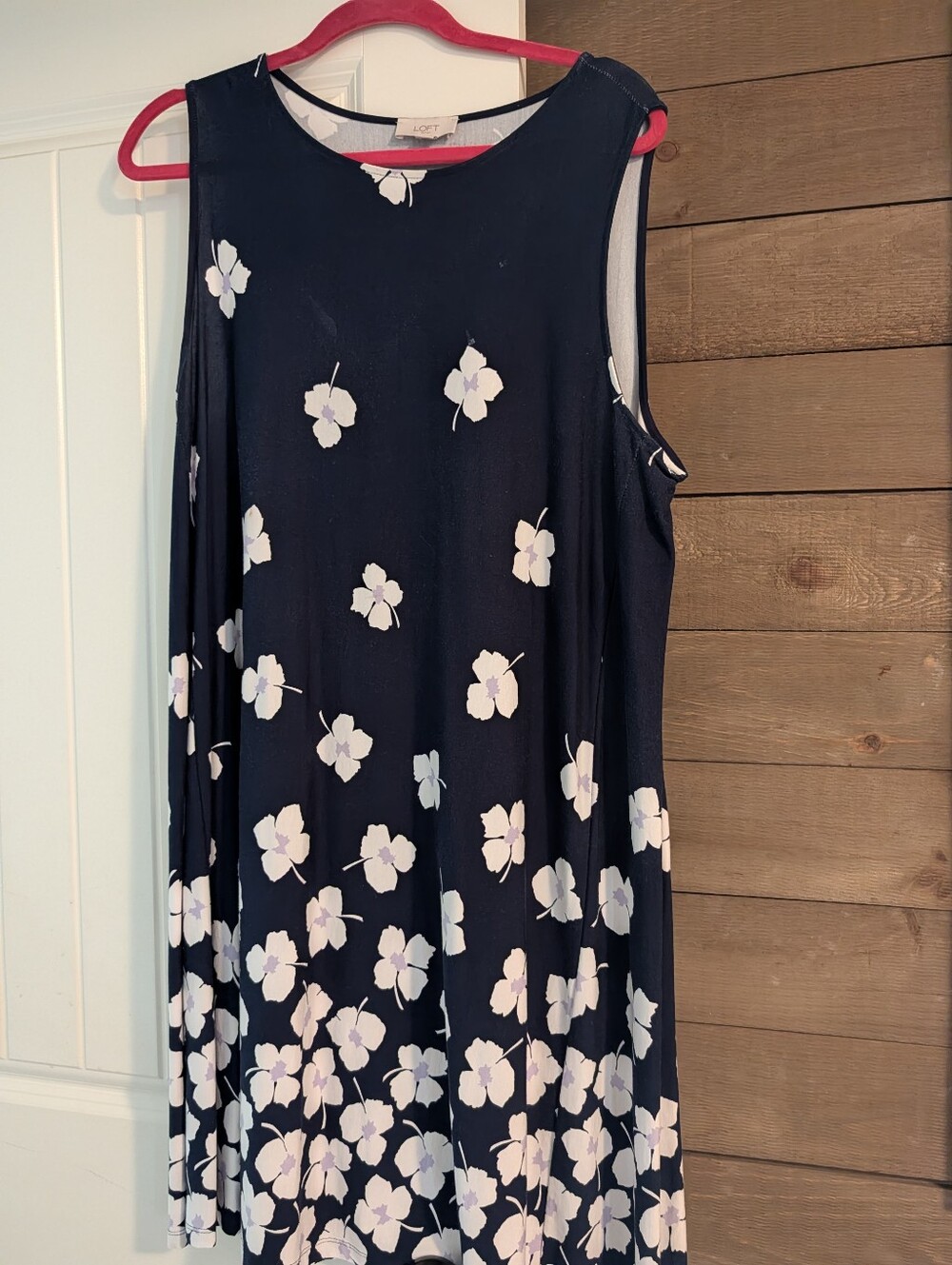 LOFT Navy Tank with Cream Floral Print